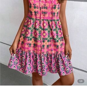 SHEIN Pink and Green Geometric Mini Dress